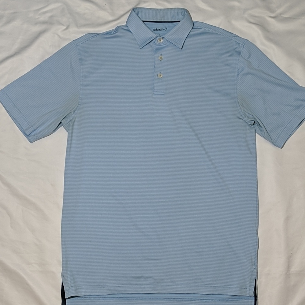 johnnie-O Gulf Blue Striped Stretch Athletic Polo